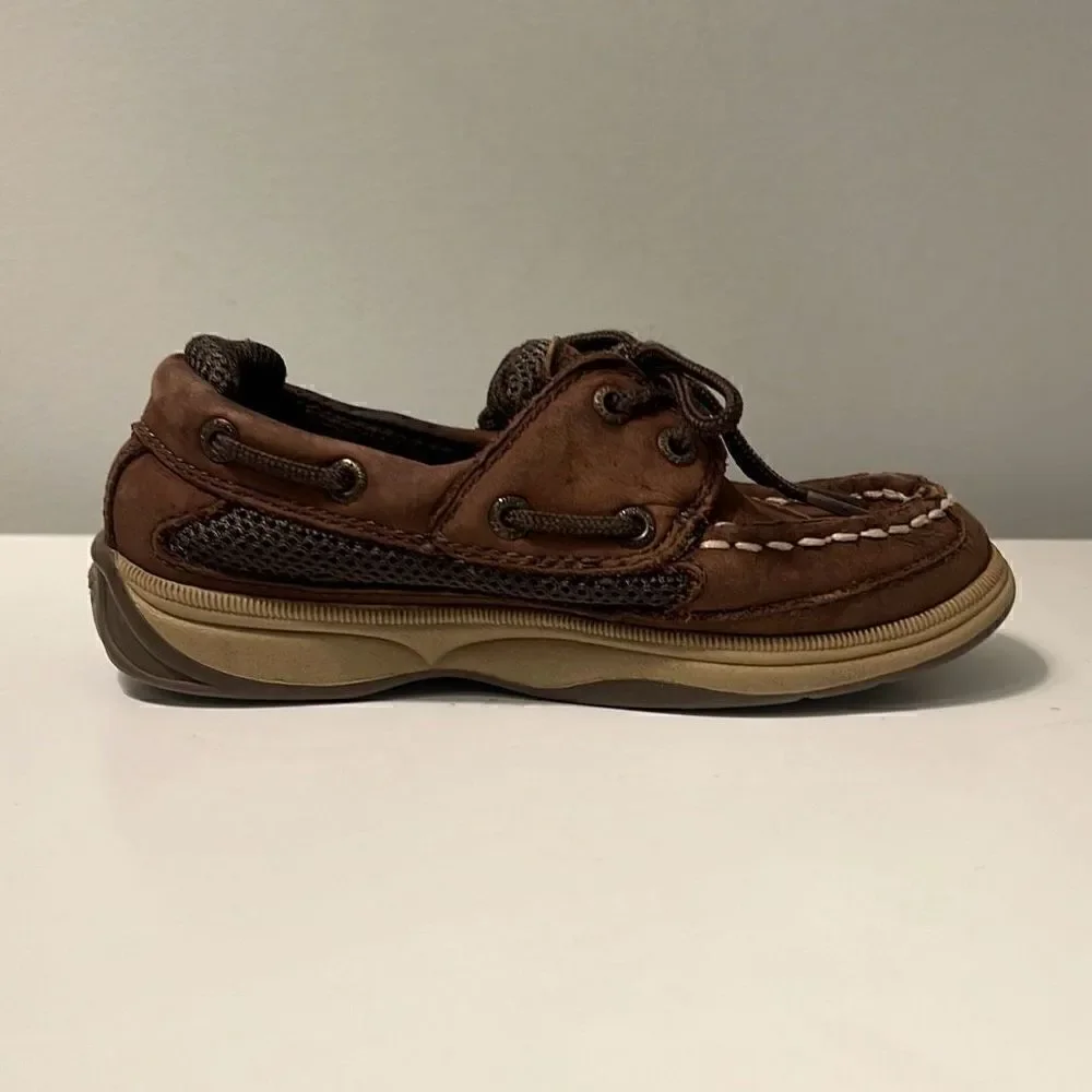 Sperry Top Sider Boy's Brown Leather Lanyard Boat Shoes Size 10